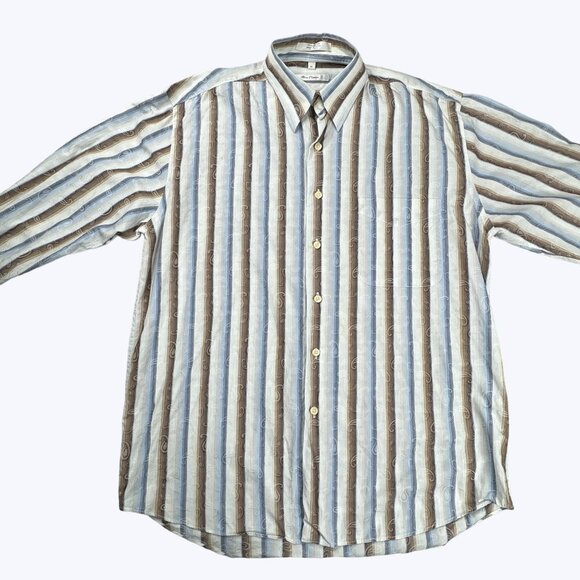 Alan Flusser Men's Shirt Size Medium Long Sleeve Button Front Paisley and stripe - Picture 3 of 7